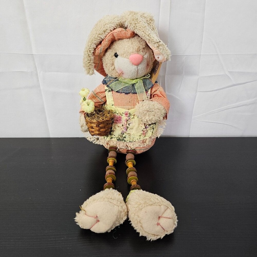 NWT Glitzhome Easter Bunny Rabbit Plush Set 4 18" Posable Leg Spring Shelf Decor - Picture 2 of 14